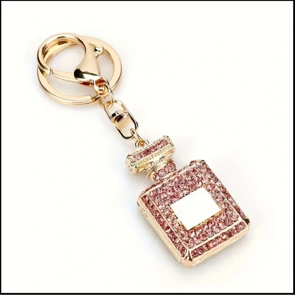 NEWHandbag Key Chain Purse Charm Perfume Bottle CZ Crystal PINK Rhinestone NWT